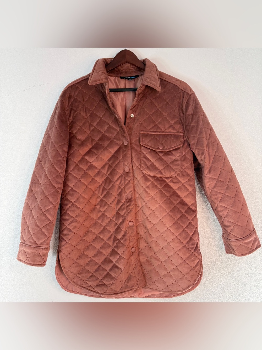 Alice Blue Velvet Quilted Shacket Barn Coat Dusty Rose Pink Utility Boho Chic